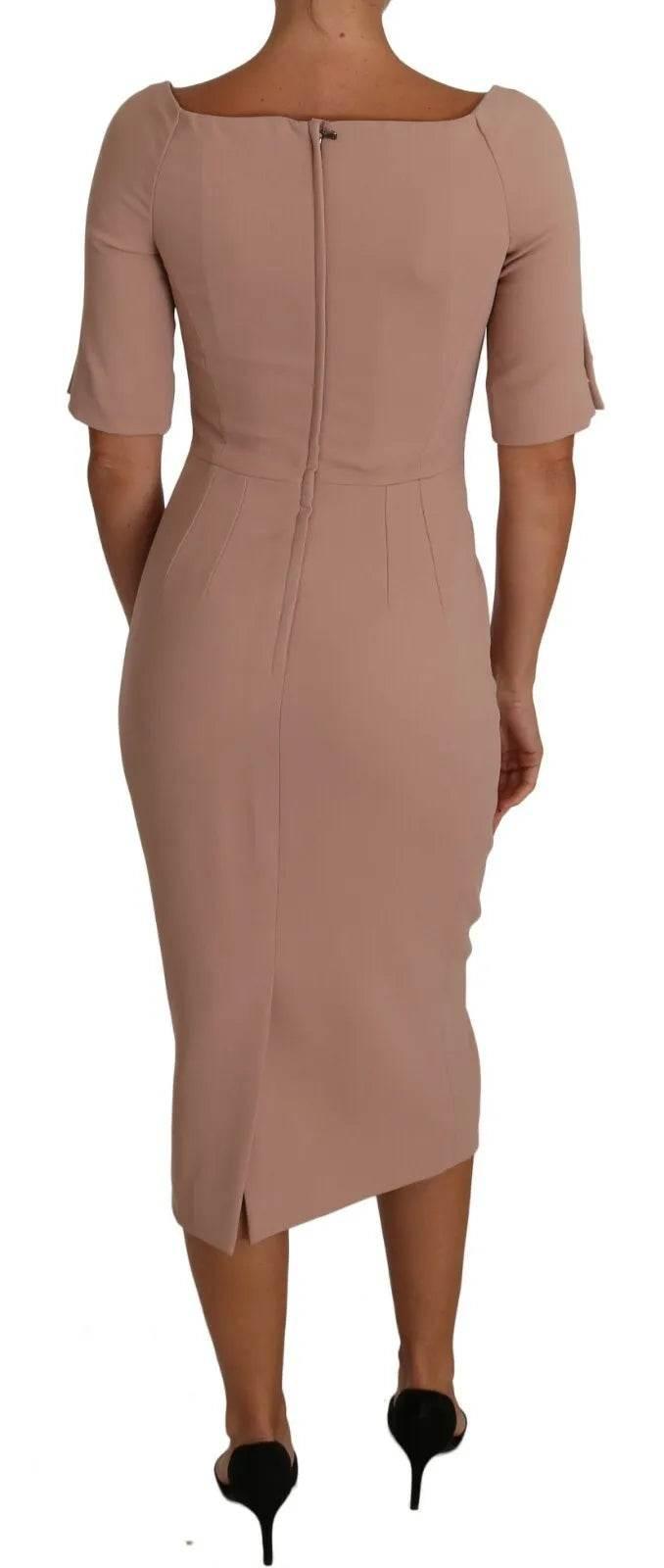 Dolce & Gabbana Dusty Pink Midi Sheath Crystal Buttons Dress - Hilstor