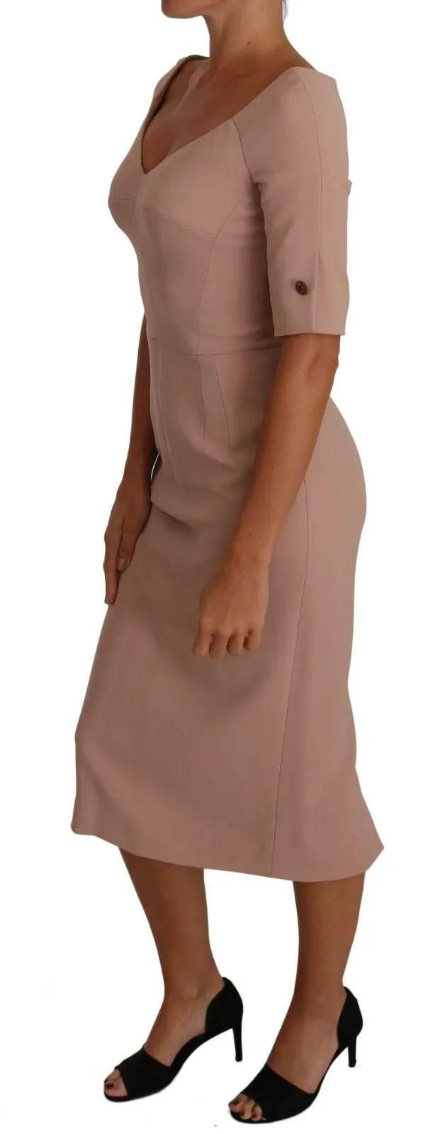 Dolce & Gabbana Dusty Pink Midi Sheath Crystal Buttons Dress - Hilstor