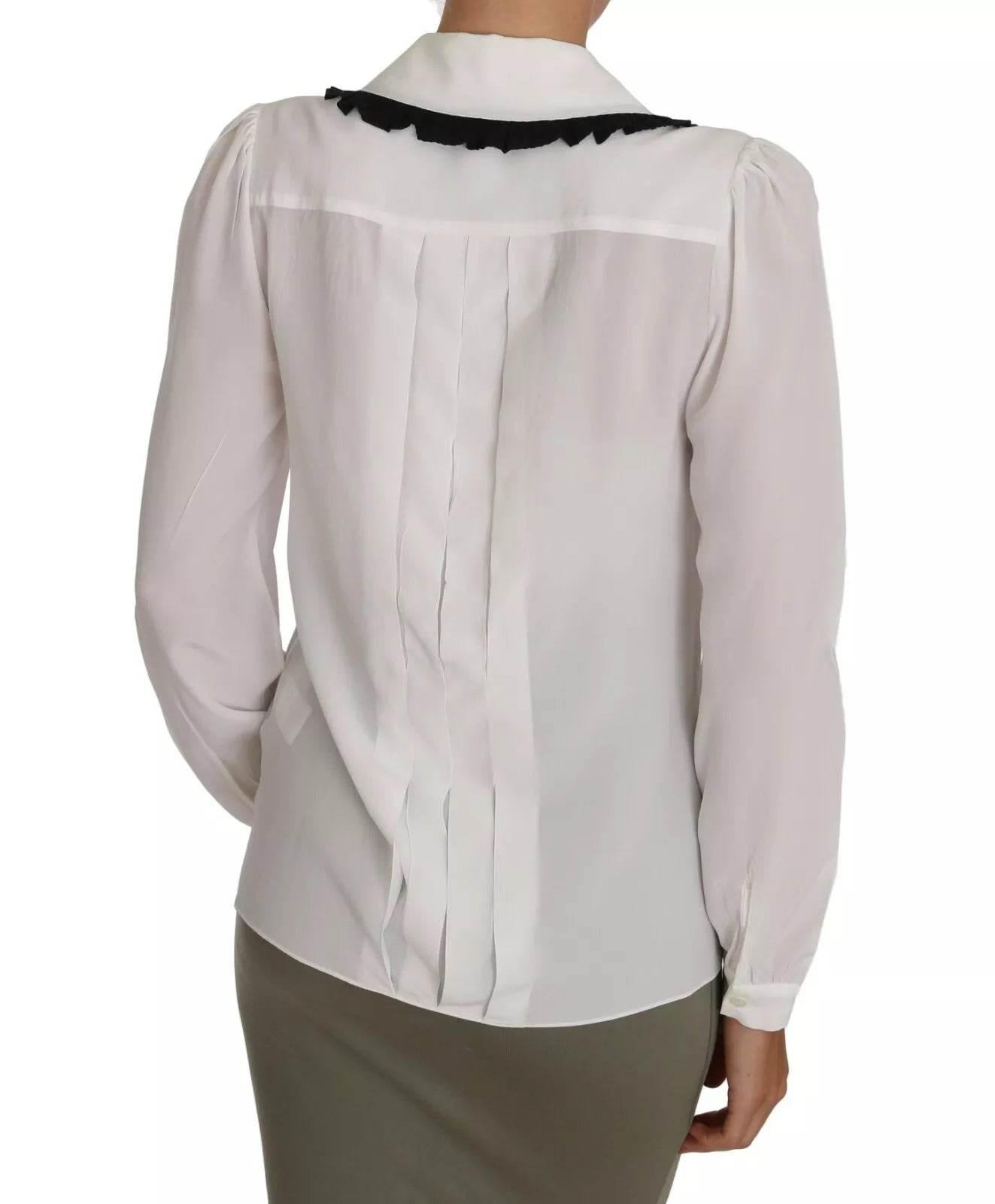 Dolce & Gabbana White Silk Shirt Ruffle Rouded Collar Blouse - Hilstor