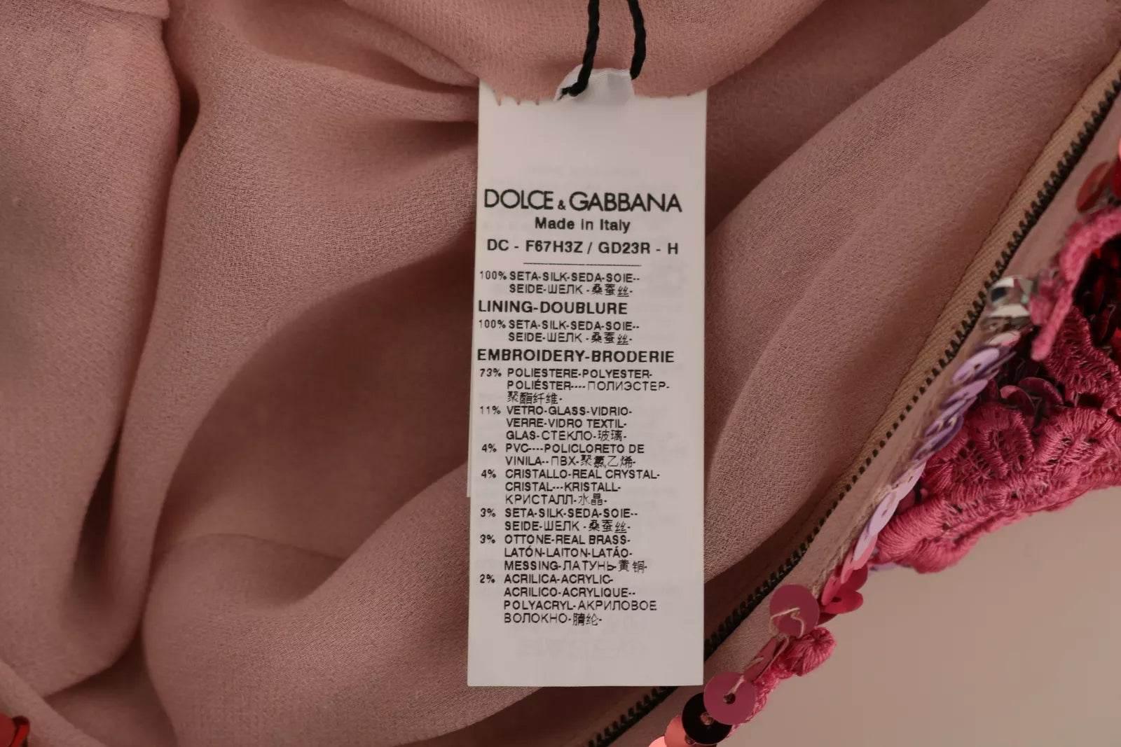Dolce & Gabbana Pink Floral Sequined Crystal Gown Dress - Hilstor
