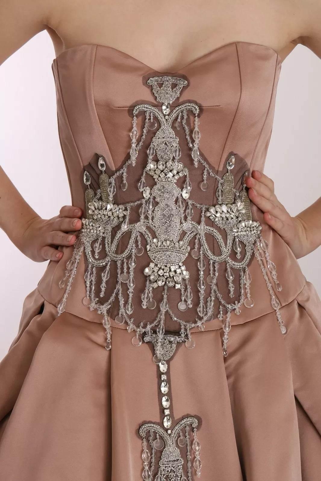 Dolce & Gabbana Crystal Pink Silk Chandelier Ball Gown Dress - Hilstor