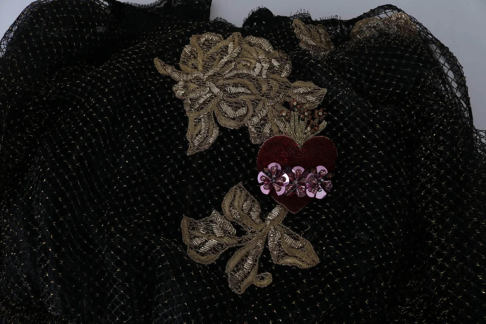 Dolce & Gabbana Black Gold Crystal Heart A-line Dress - Hilstor
