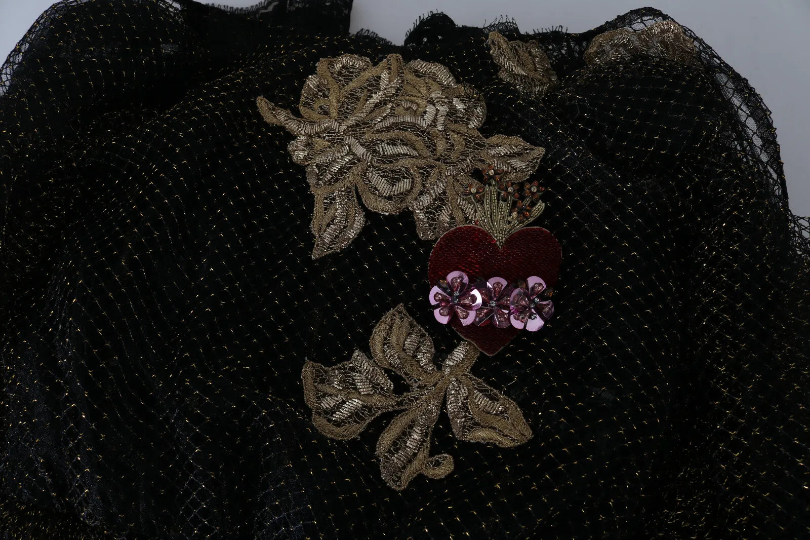 Dolce &amp; Gabbana sort guld krystal hjerte A-line kjole