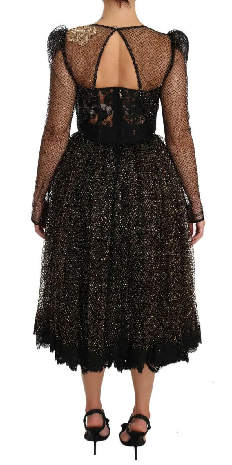 Dolce & Gabbana Black Gold Crystal Heart A-line Dress - Hilstor