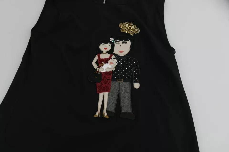 Dolce & Gabbana Black Silk DG Family Crystal Sleeveless Top - Hilstor