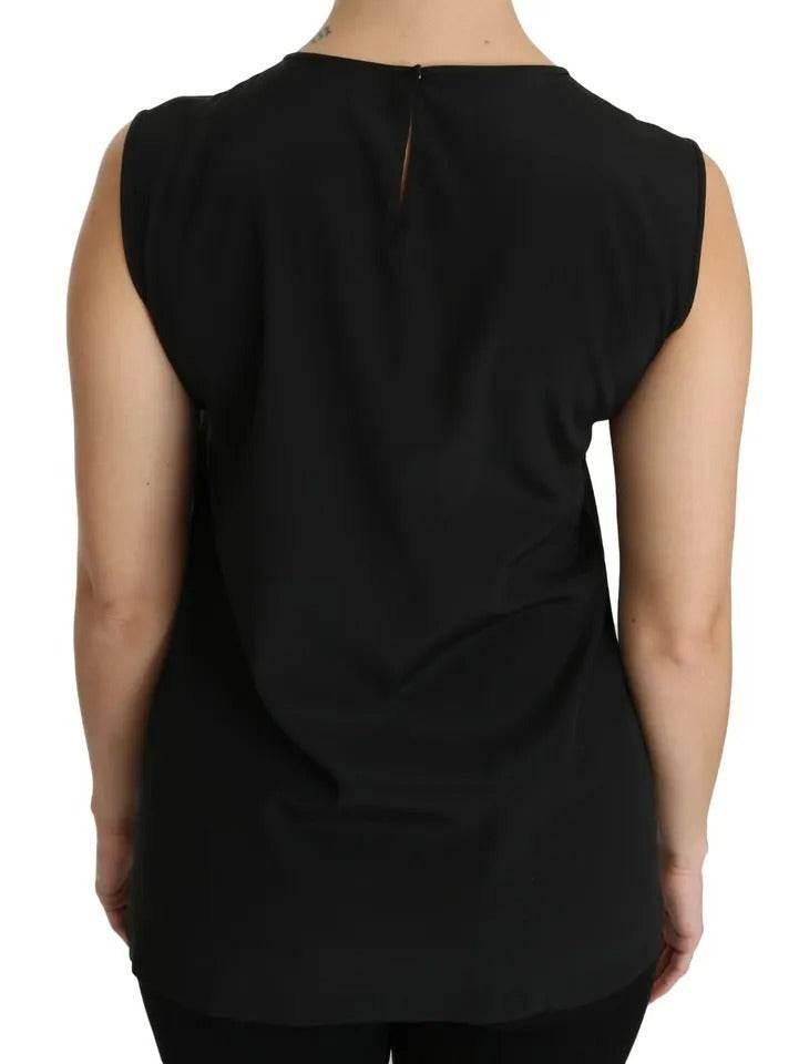 Dolce & Gabbana Black Silk DG Family Crystal Sleeveless Top - Hilstor