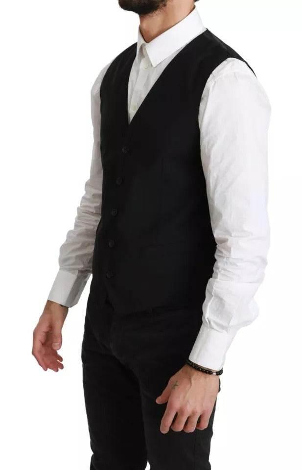 Dolce & Gabbana Black Wool Stretch Waistcoat Formal Dress Vest - Hilstor