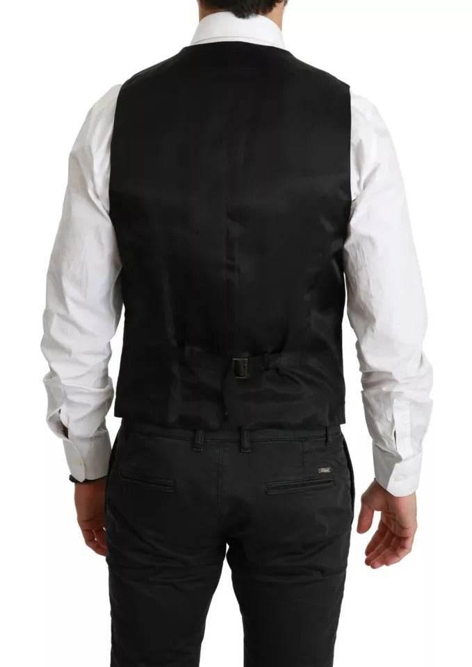 Dolce & Gabbana Black Wool Stretch Waistcoat Formal Dress Vest - Hilstor