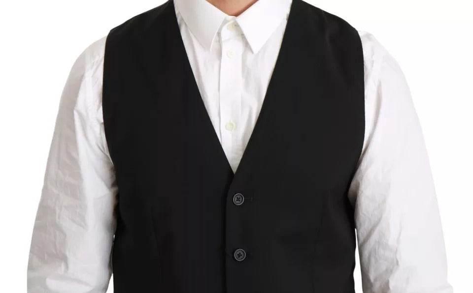 Dolce & Gabbana Black Wool Stretch Waistcoat Formal Dress Vest - Hilstor