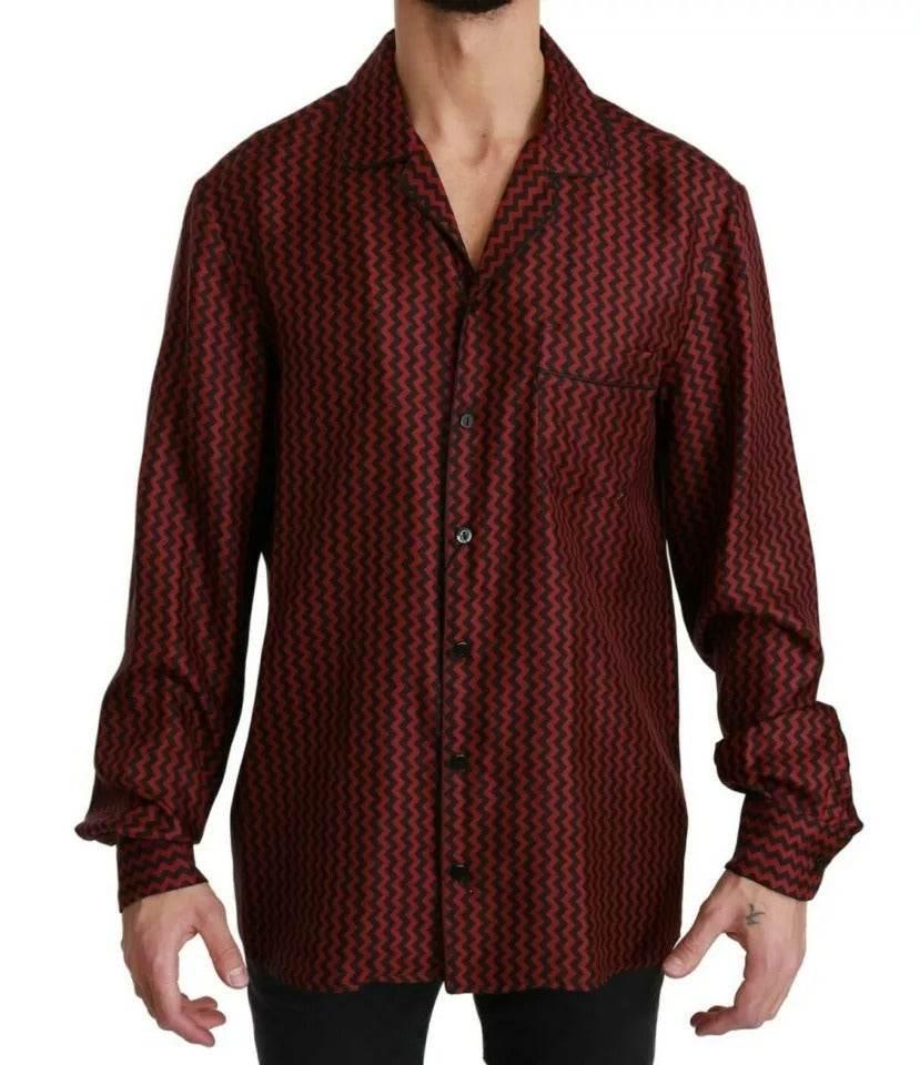 Dolce & Gabbana Black Red Zigzag Pattern Casual Shirt - Hilstor