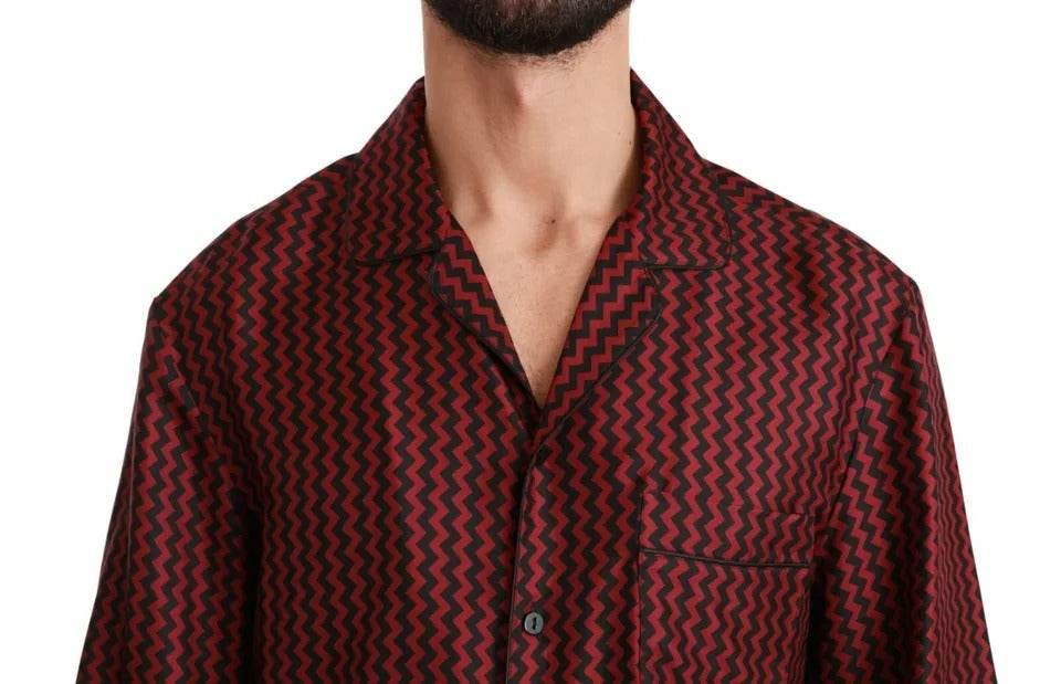 Dolce & Gabbana Black Red Zigzag Pattern Casual Shirt - Hilstor