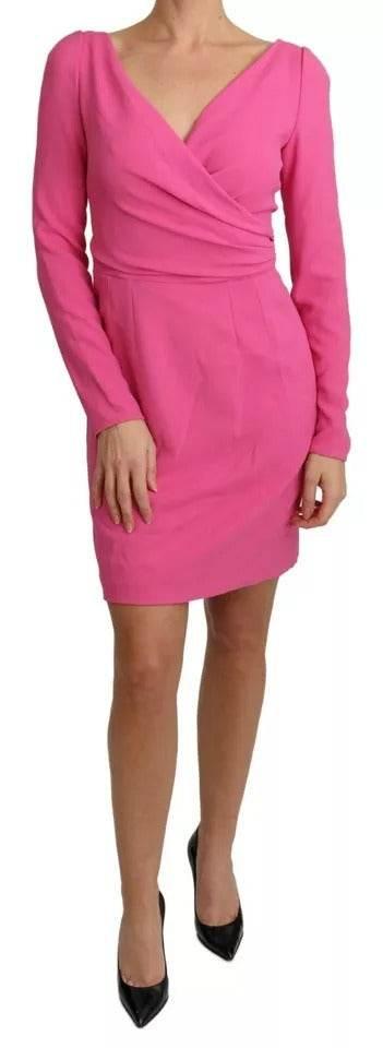 Dolce & Gabbana Pink Plunging Bodycon Sheath Mini Rayon Dress - Hilstor
