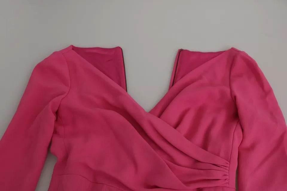 Dolce & Gabbana Pink Plunging Bodycon Sheath Mini Rayon Dress - Hilstor