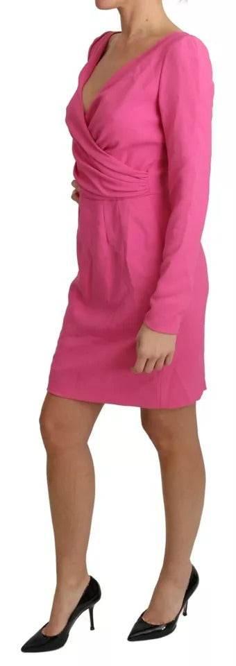 Dolce & Gabbana Pink Plunging Bodycon Sheath Mini Rayon Dress - Hilstor