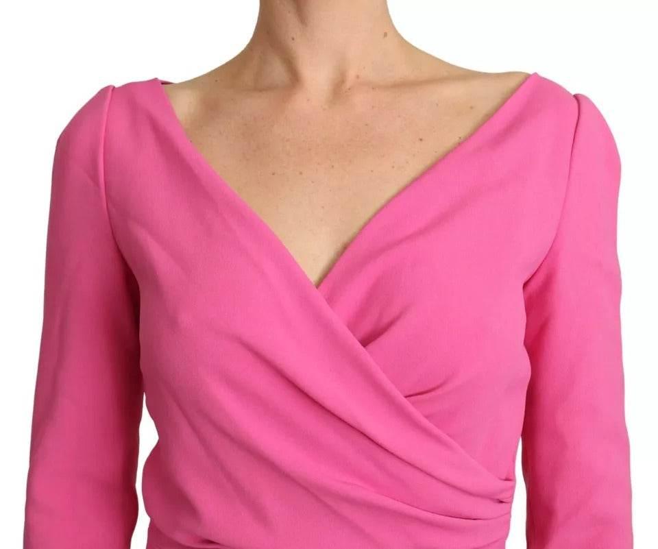 Dolce & Gabbana Pink Plunging Bodycon Sheath Mini Rayon Dress - Hilstor