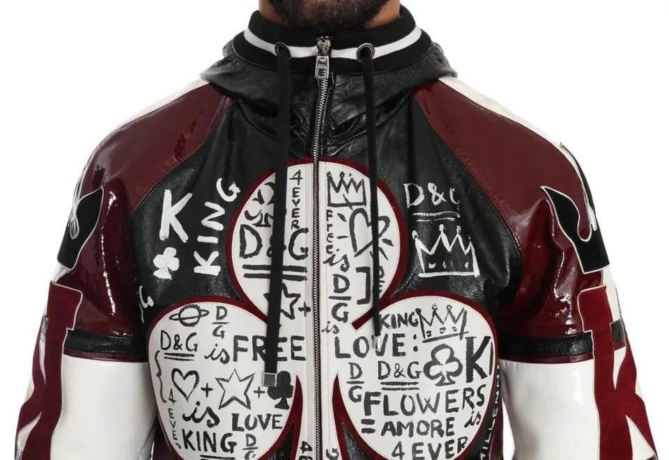 Dolce & Gabbana Black Bordeaux Hooded Leather DG King of Love Jacket - Hilstor