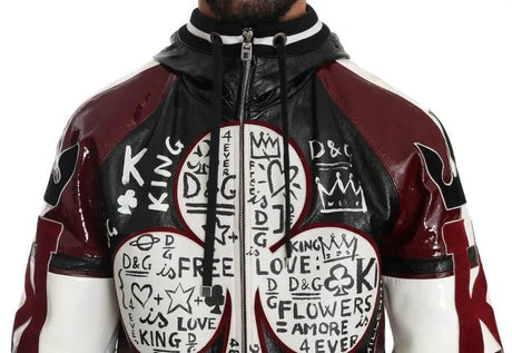 Dolce & Gabbana Black Bordeaux Hooded Leather DG King of Love Jacket - Hilstor