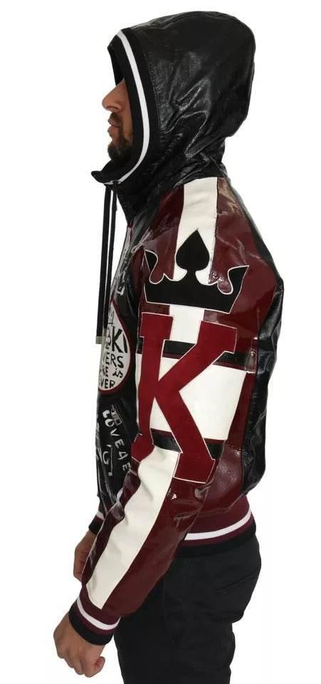 Dolce & Gabbana Black Bordeaux Hooded Leather DG King of Love Jacket - Hilstor