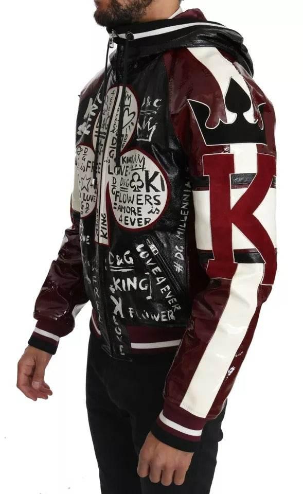 Dolce & Gabbana Black Bordeaux Hooded Leather DG King of Love Jacket - Hilstor