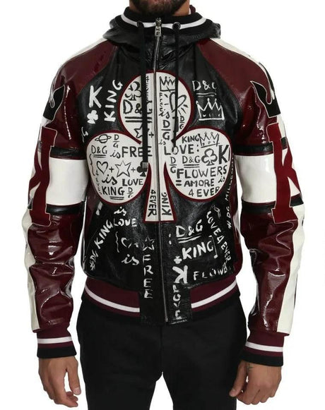 Dolce & Gabbana Black Bordeaux Hooded Leather DG King of Love Jacket - Hilstor