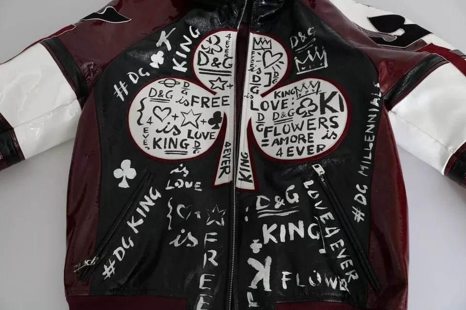 Dolce & Gabbana Black Bordeaux Hooded Leather DG King of Love Jacket - Hilstor