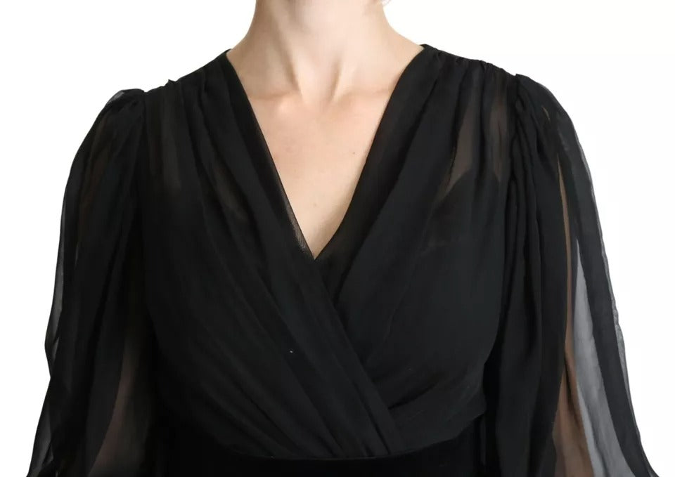 Dolce &amp; Gabbana Sort Mesh Plisseret Mini Silk Blend Kjole