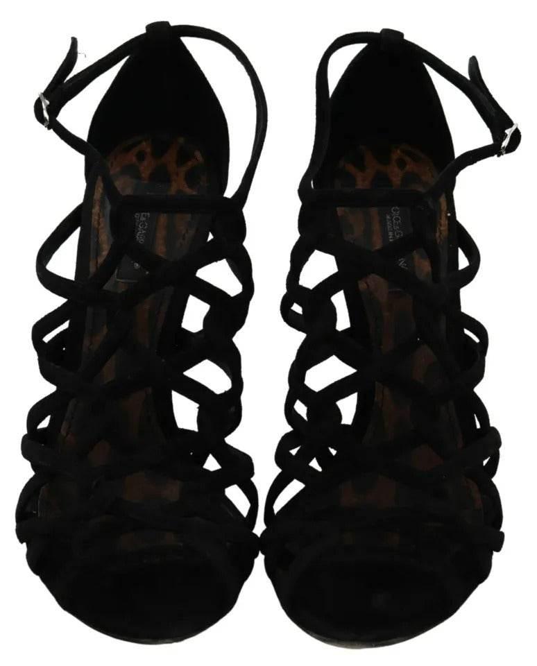Dolce & Gabbana Black Suede Ankle Strap Stiletto Shoes - Hilstor