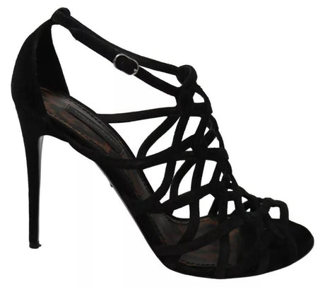 Dolce & Gabbana Black Suede Ankle Strap Stiletto Shoes - Hilstor