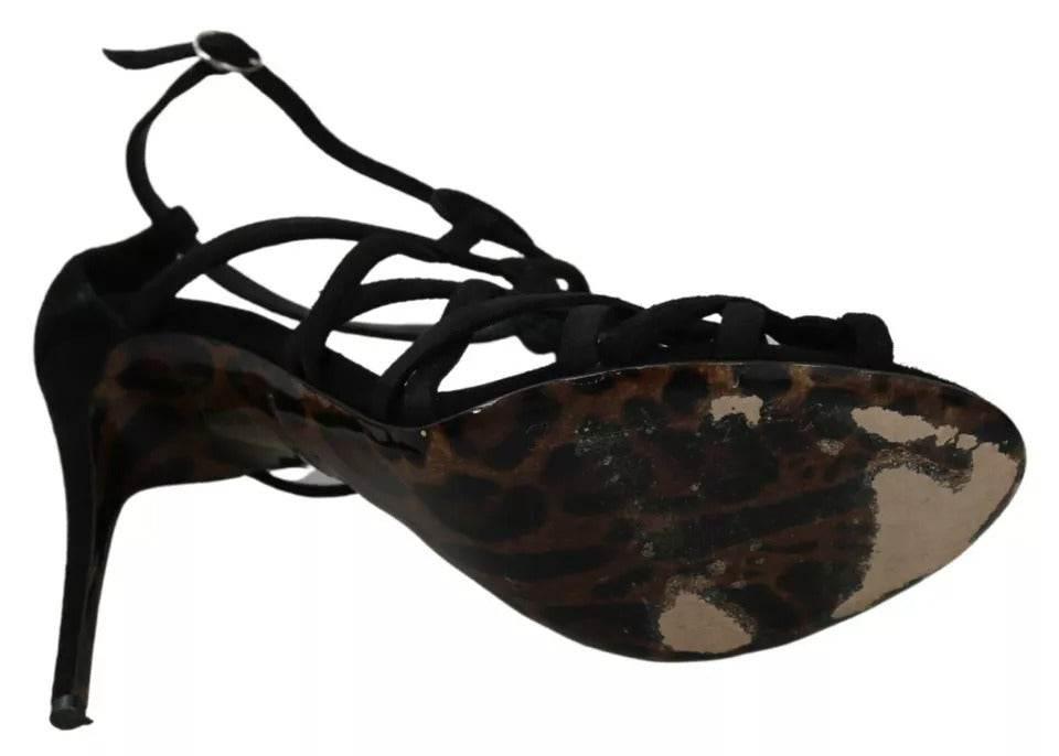 Dolce & Gabbana Black Suede Ankle Strap Stiletto Shoes - Hilstor