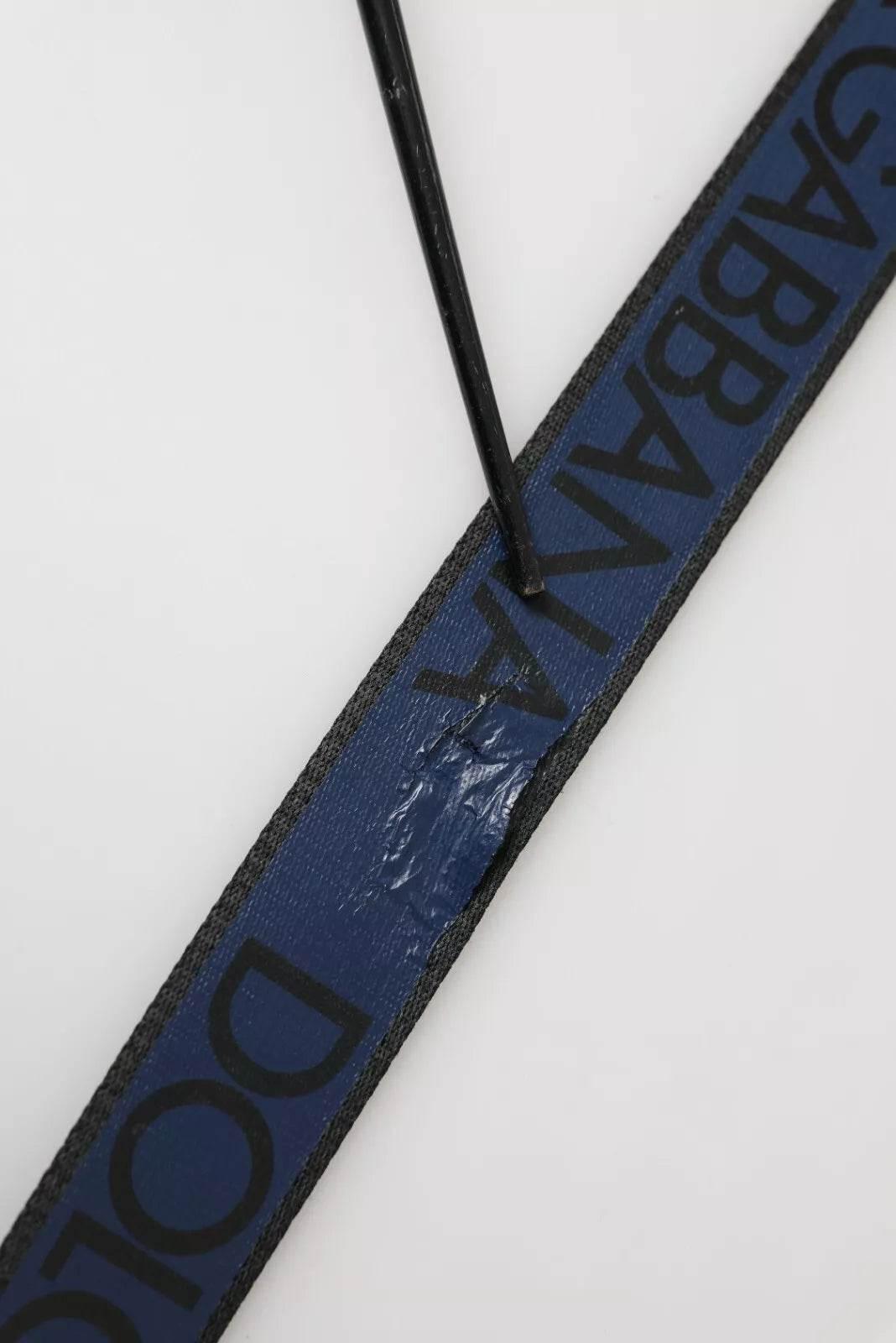 Dolce & Gabbana Black Blue Logo Silver Metal Buckle Belt - Hilstor