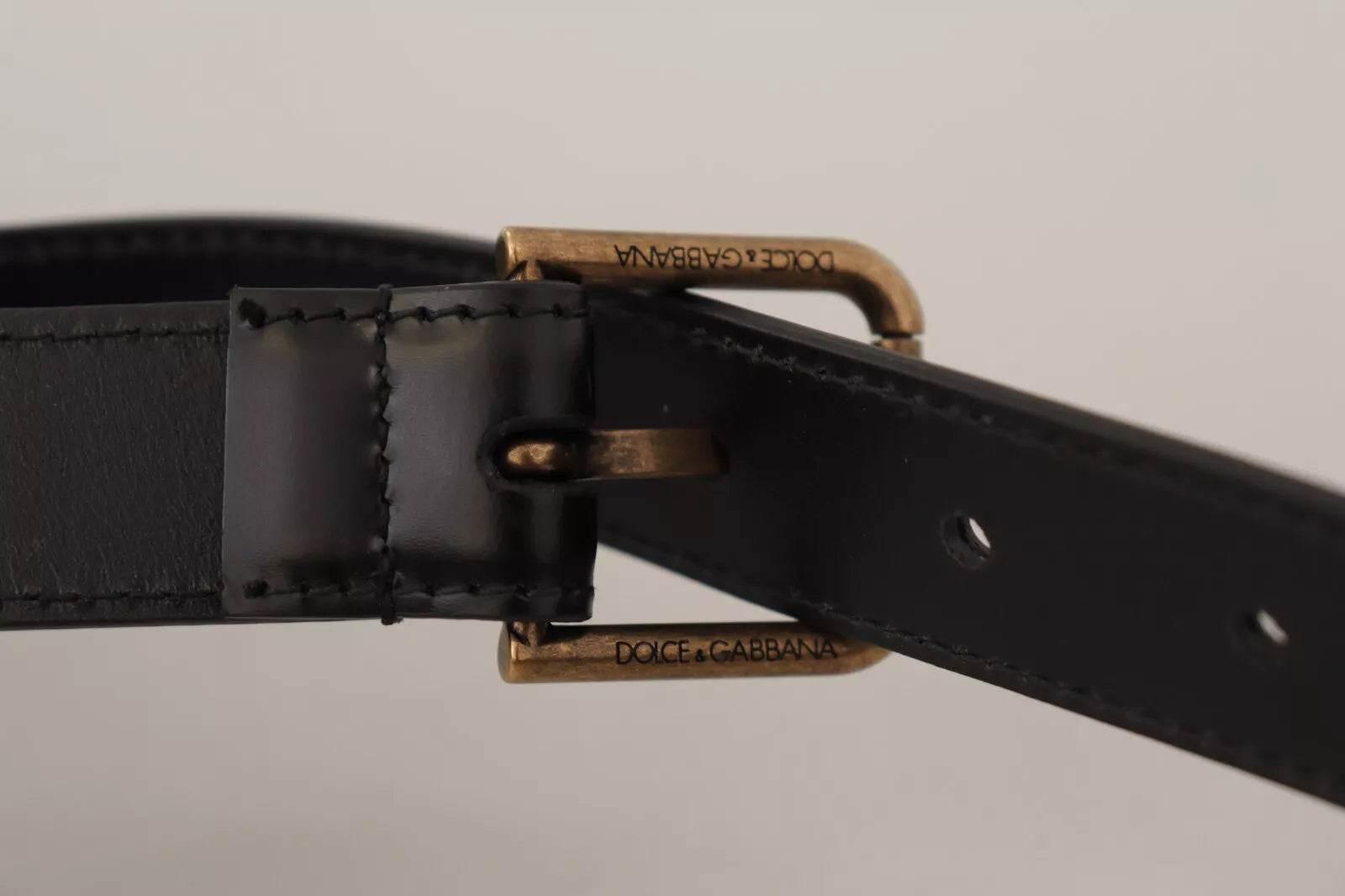 Dolce & Gabbana Black Classic Calf Leather Vintage Metal Buckle Belt - Hilstor