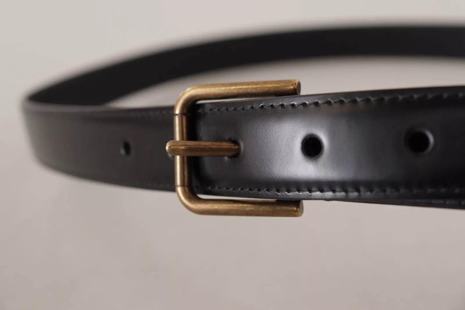 Dolce & Gabbana Black Classic Calf Leather Vintage Metal Buckle Belt - Hilstor
