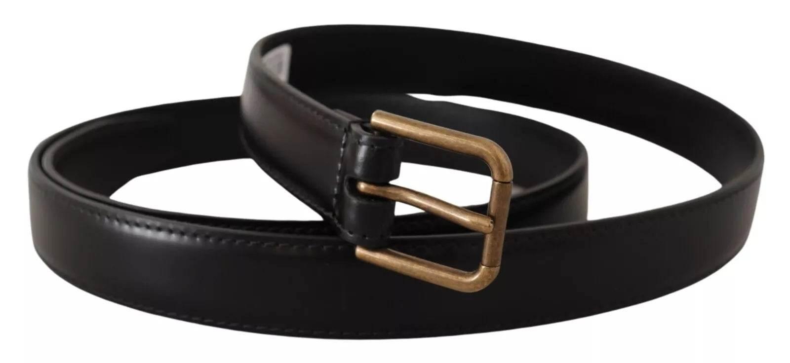 Dolce & Gabbana Black Classic Calf Leather Vintage Metal Buckle Belt - Hilstor