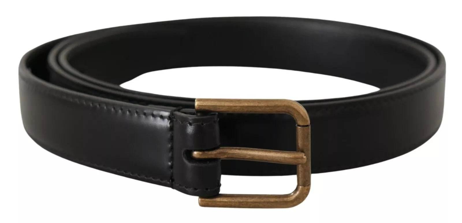 Dolce & Gabbana Black Classic Calf Leather Vintage Metal Buckle Belt - Hilstor