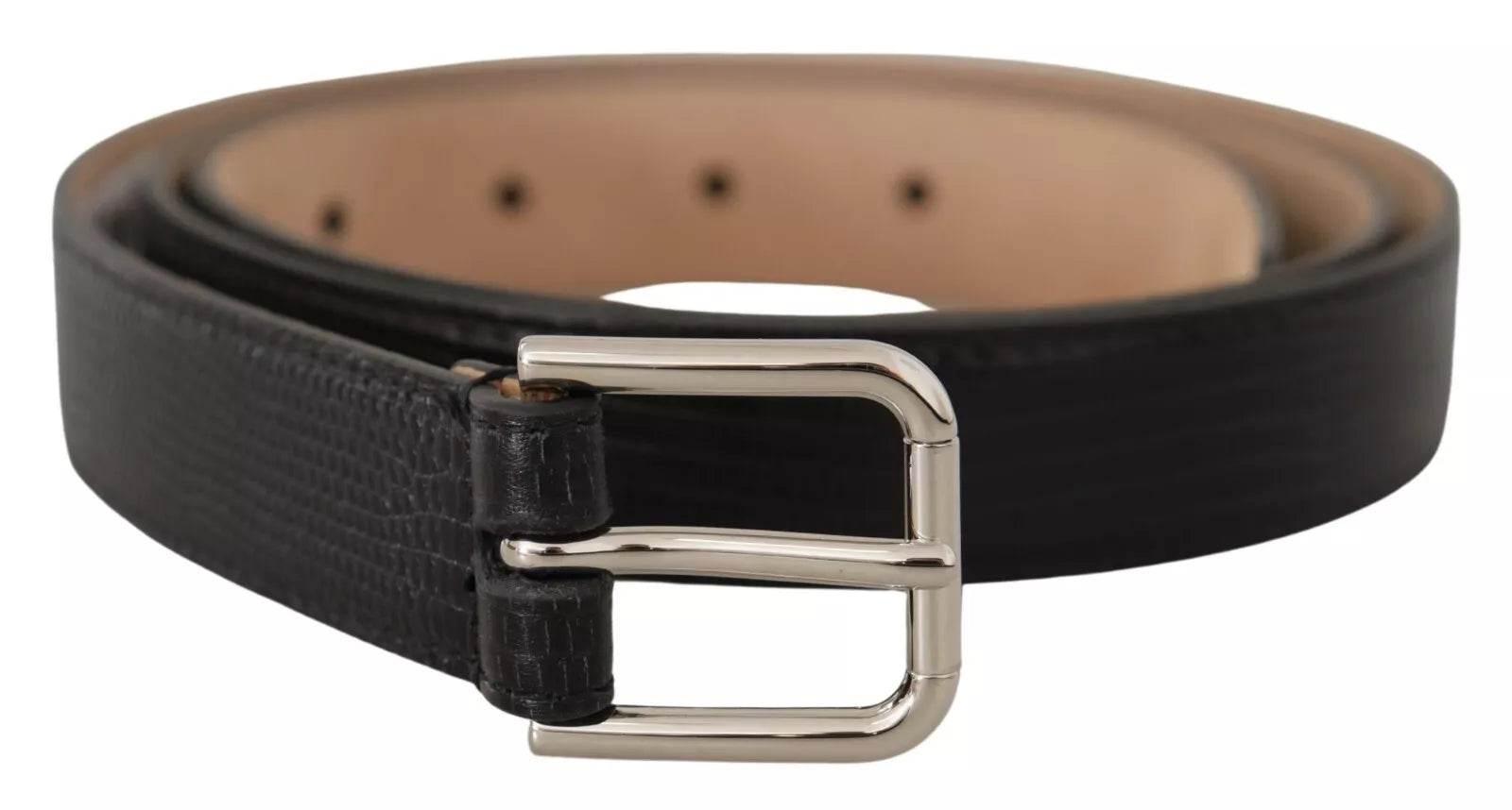 Dolce & Gabbana Black Classic Leather Silver Metal Buckle Belt - Hilstor