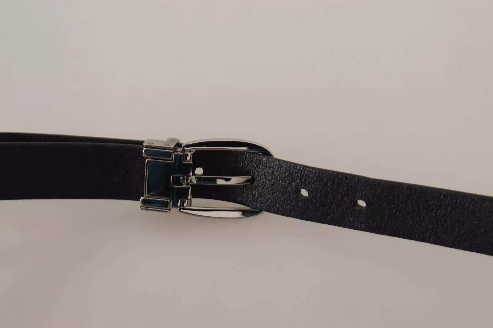 Dolce & Gabbana Black Classic Leather Silver Tone Metal Buckle Belt - Hilstor