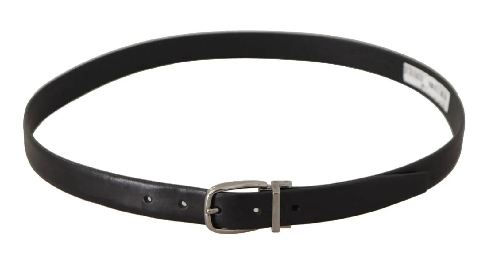 Dolce & Gabbana Black Classic Leather Silver Tone Metal Buckle Belt - Hilstor