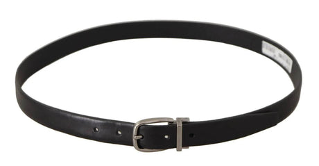 Dolce & Gabbana Black Classic Leather Silver Tone Metal Buckle Belt - Hilstor
