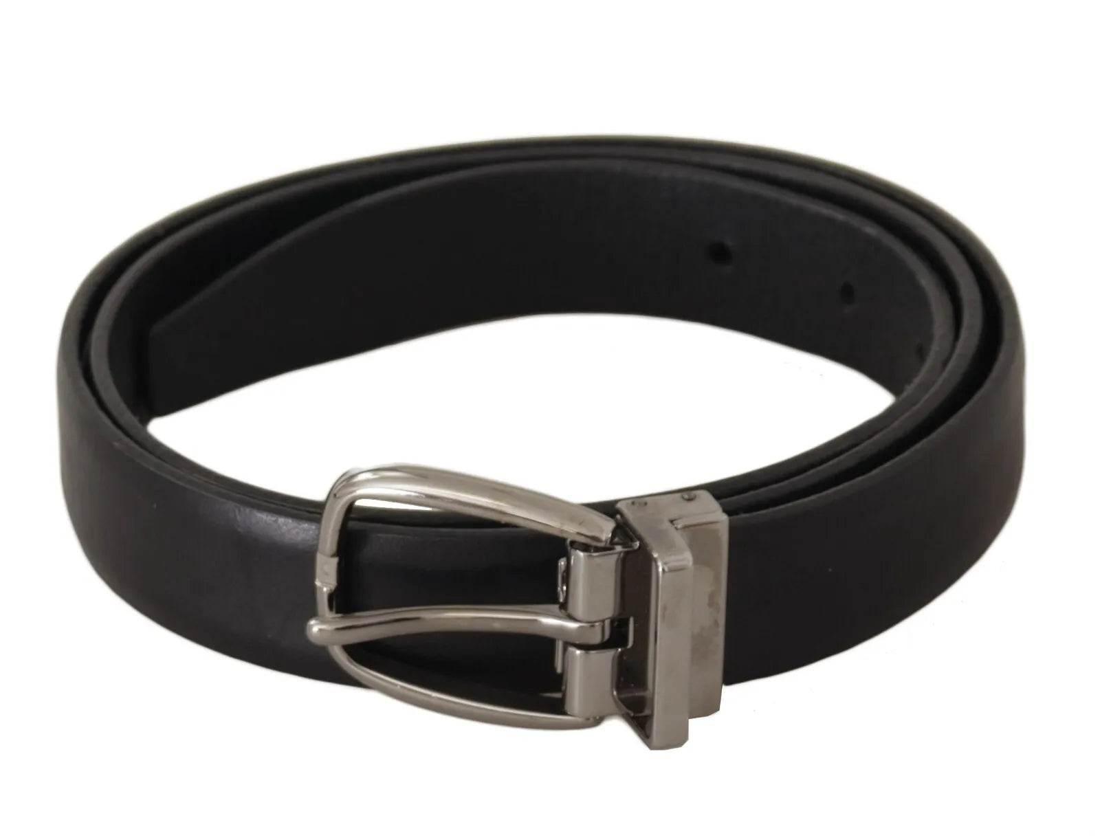 Dolce & Gabbana Black Classic Leather Silver Tone Metal Buckle Belt - Hilstor