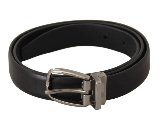 Dolce & Gabbana Black Classic Leather Silver Tone Metal Buckle Belt - Hilstor