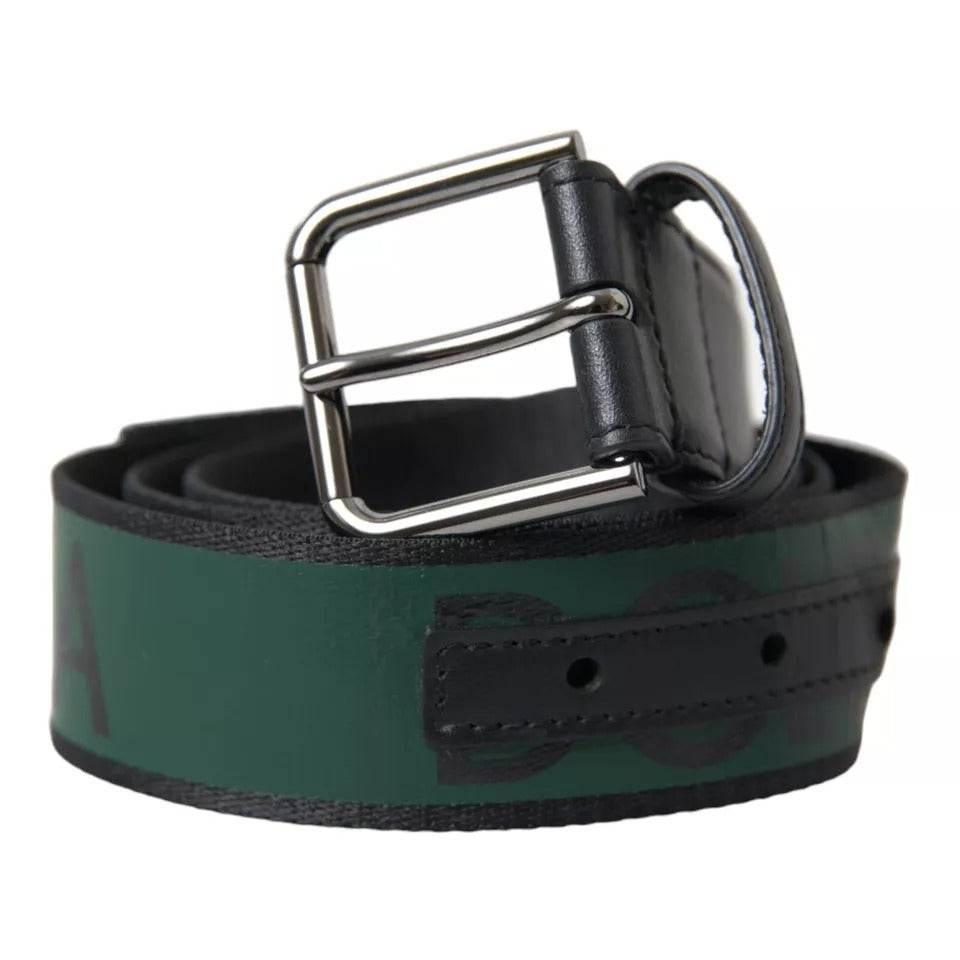 Dolce & Gabbana Black Green Leather Silver Metal Buckle Belt - Hilstor