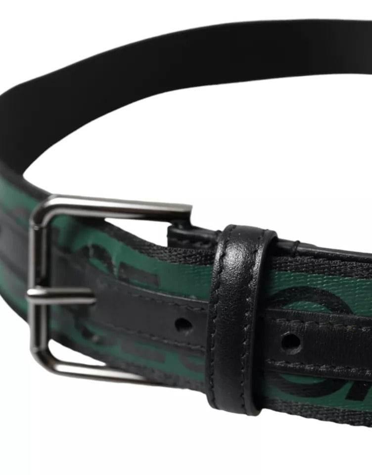 Dolce & Gabbana Black Green Leather Silver Metal Buckle Belt - Hilstor