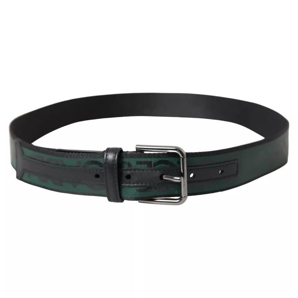 Dolce & Gabbana Black Green Leather Silver Metal Buckle Belt - Hilstor
