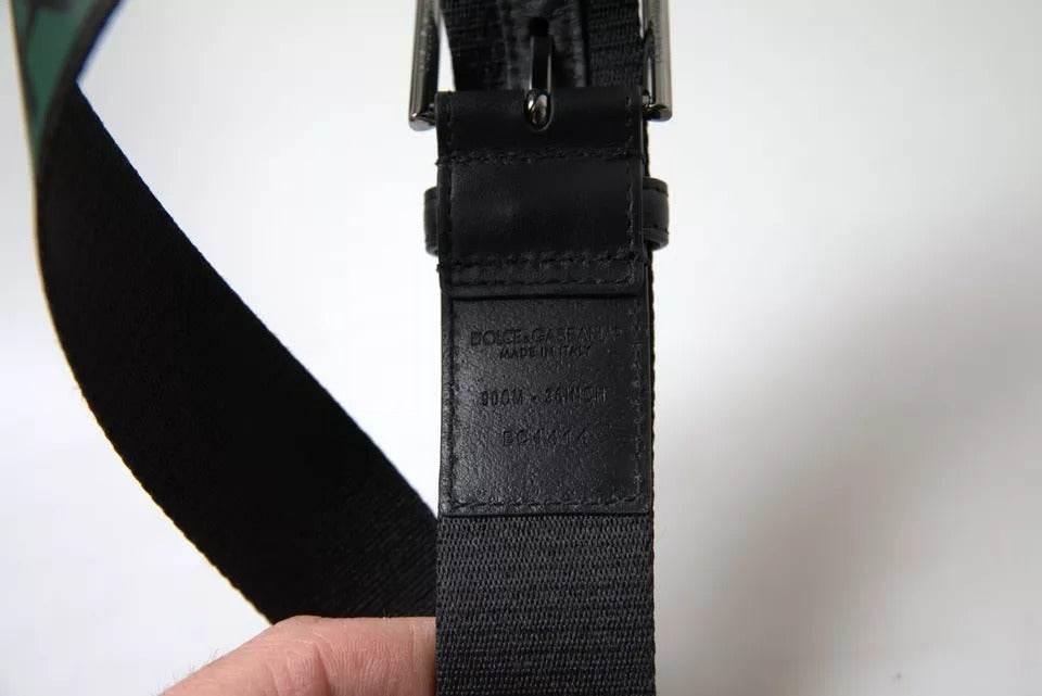 Dolce & Gabbana Black Green Leather Silver Metal Buckle Belt - Hilstor
