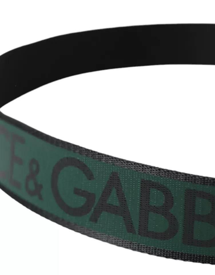 Dolce & Gabbana Black Green Logo Silver Metal Buckle Belt - Hilstor