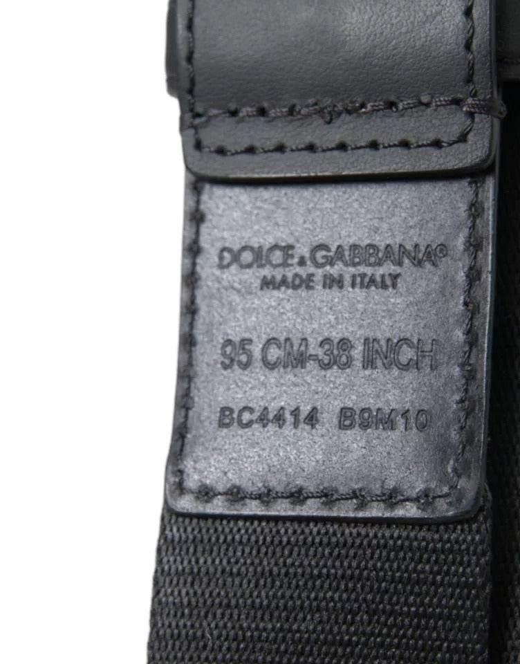Dolce & Gabbana Black Green Logo Silver Metal Buckle Belt - Hilstor