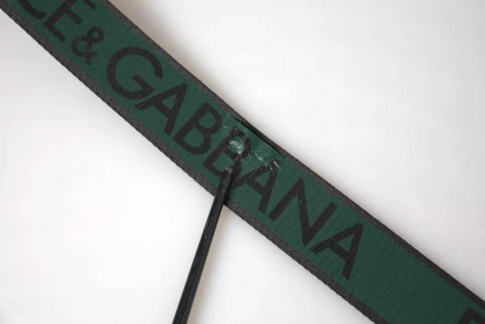 Dolce & Gabbana Black Green Logo Silver Metal Buckle Belt - Hilstor