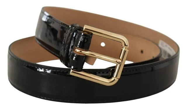 Dolce & Gabbana Black Leather Gold Metal Logo Engraved Buckle Belt - Hilstor