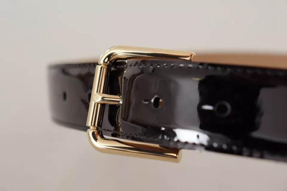 Dolce & Gabbana Black Leather Gold Metal Logo Engraved Buckle Belt - Hilstor