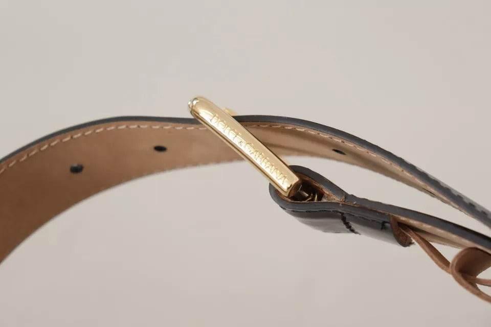 Dolce & Gabbana Black Leather Gold Metal Logo Engraved Buckle Belt - Hilstor